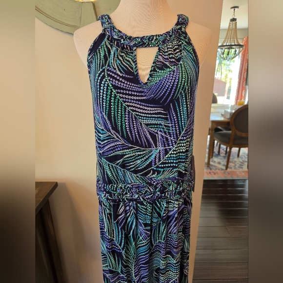 Berkley Jensen Size XXL Braided Halter Maxi Dress New w/ Tags Blue Palm Print - Picture 2 of 12